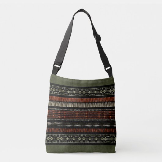 Groene Linen Tribal Patroon Crossbody Tas (Voorkant)