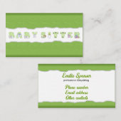 Groene Linnen Babysitting & Kinderopvang Kaart Visitekaartje (Voorkant / Achterkant)