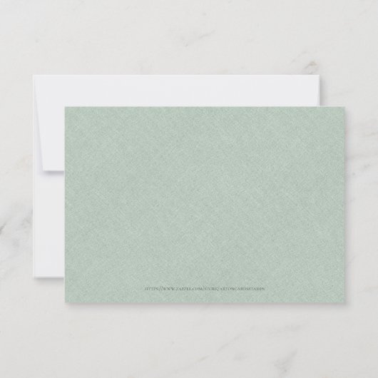 Groene Linnen Eenvoudige Zwarte Script Trouwdetail Kaart (Achterkant)