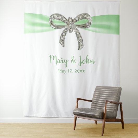 Groene lint diamanten boog trouwdecoratie wandkleed (In situ)