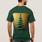 Groene Lint Kerstboom Zilveren Sparkles T-shirt (Achterkant)