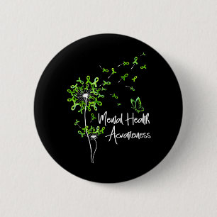 Groene Lint Paardenbloem Vlinder Mentale Gezondhei Ronde Button 5,7 Cm