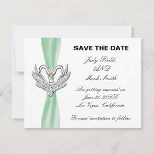 Groene Lint Zilveren Zwanen Save The Date Kaart