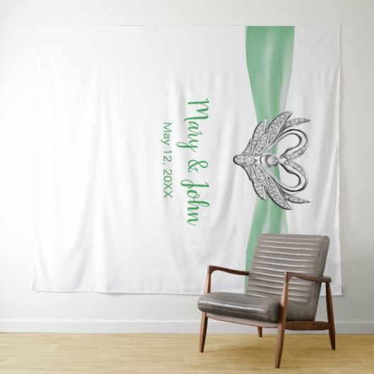 Groene Lint Zilveren Zwanen Trouwachtergrond Wandkleed (In Situ (horizontaal))