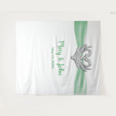 Groene Lint Zilveren Zwanen Trouwachtergrond Wandkleed (Voorkant (horizontaal))