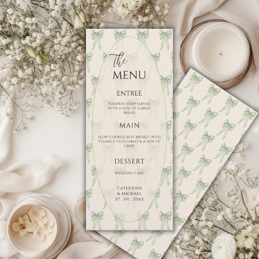 Groene linten boog frame elegante trouw menu
