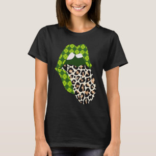 Groene Lippen Luipaardprint Tong Uit St Patricks D T-shirt
