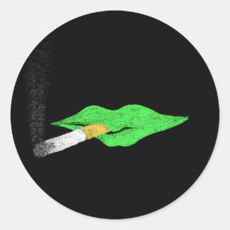 Groene Lippen Roken Ronde Sticker
