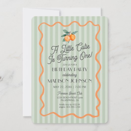 Groene Little Cutie Pastel Citrus Theme Verjaardag Kaart (Voorkant)