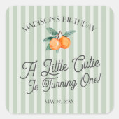Groene Little Cutie Pastel Citrus Verjaardag Envel Vierkante Sticker (Voorkant)