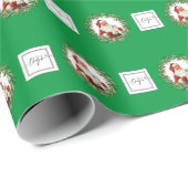 Groene Logo Kerstmis Santa Gifts Pattern Company Cadeaupapier (Rol Hoek)