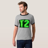 Groene logo ringer T-shirt grijs/zwart (Voorkant volledig)