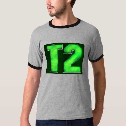 Groene logo ringer T-shirt grijs/zwart (Voorkant)