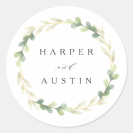 Groene loof krans waterverf Botanische bruiloft Ronde Sticker