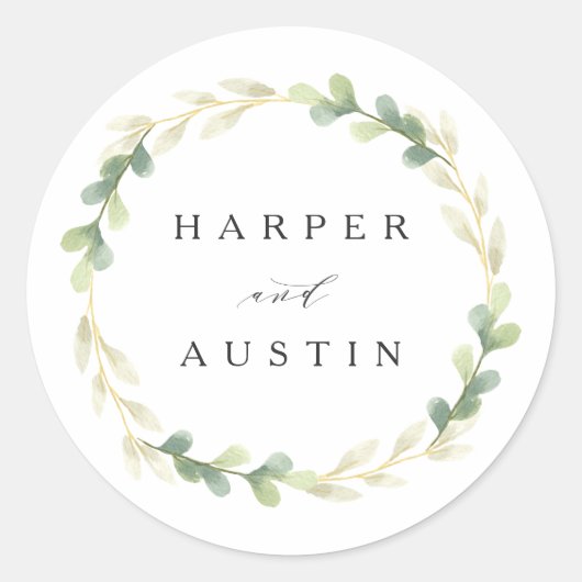 Groene loof krans waterverf Botanische bruiloft Ronde Sticker (Voorkant)