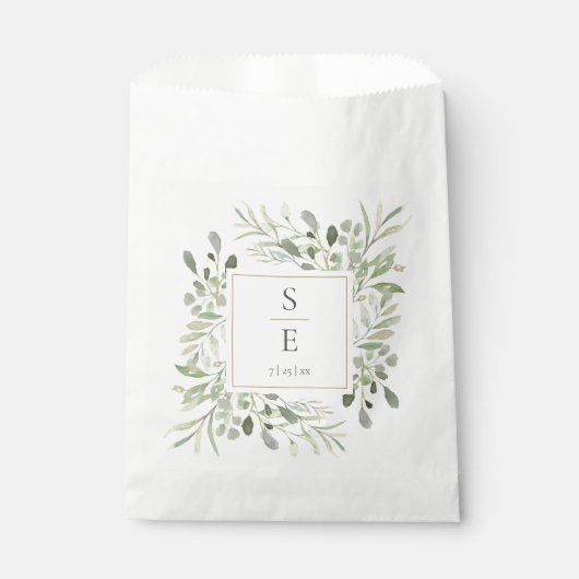 Groene Loof Monogram Beginletters Trouwen Bedankzakje (Voorkant)