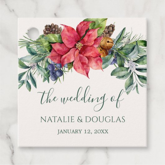 Groene Loof Poinsettia Huwstele Geschenklabels Bedankjes Labels (Voorkant)