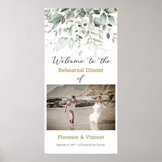 Groene loof Rehearsal Dinner Welkomstbord Poster (Voorkant)