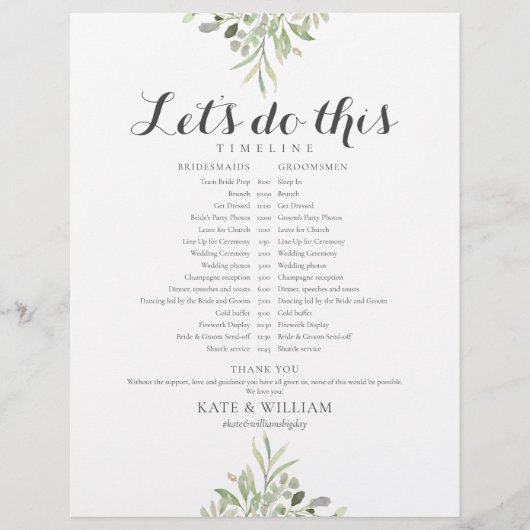 Groene Loof Script Trouwdatum Tijdschema (Voorkant)