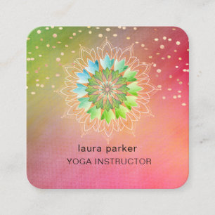 Groene Lotus Bloem Elegante Yoga Meditatie Regenbo Vierkante Visitekaartje