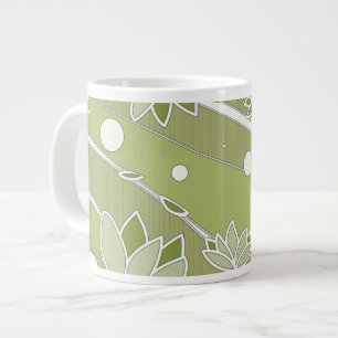 Groene Lotus Bloemen op Olijfstrepen Grote Koffiekop