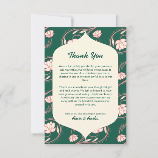 Groene Lotus Lantaarns Indiase bruiloft Dank u kaa Bedankkaart (Voorkant)
