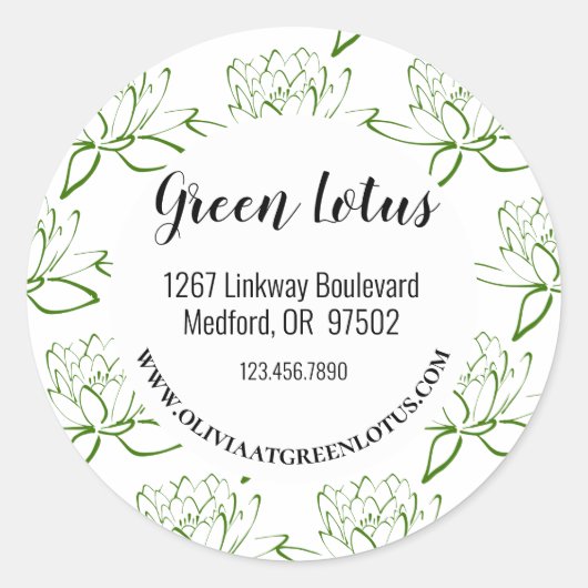 Groene Lotus Modern DIY Business Address Sticker (Voorkant)