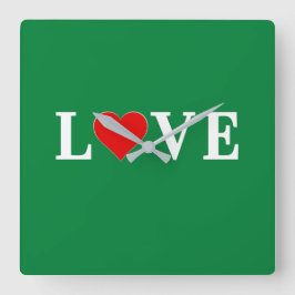 Groene LOVE Klassieke Retro Vierkante Klok