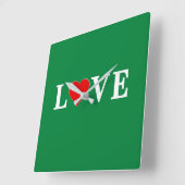 Groene LOVE Klassieke Retro Vierkante Klok (Hoek)