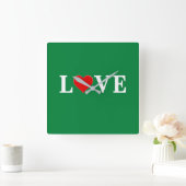 Groene LOVE Klassieke Retro Vierkante Klok (Huis)