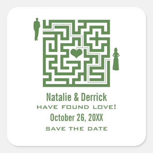 Groene Love Maze Save the Date Stickers (Voorkant)