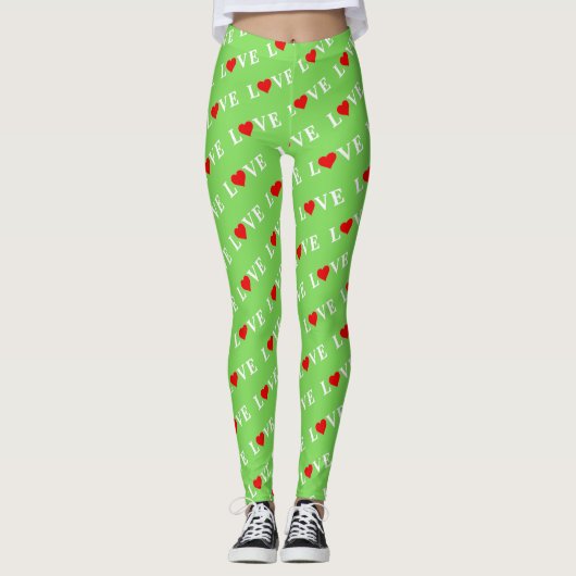 Groene LOVE Motif Stylish Lime Green Leggings (Voorkant)