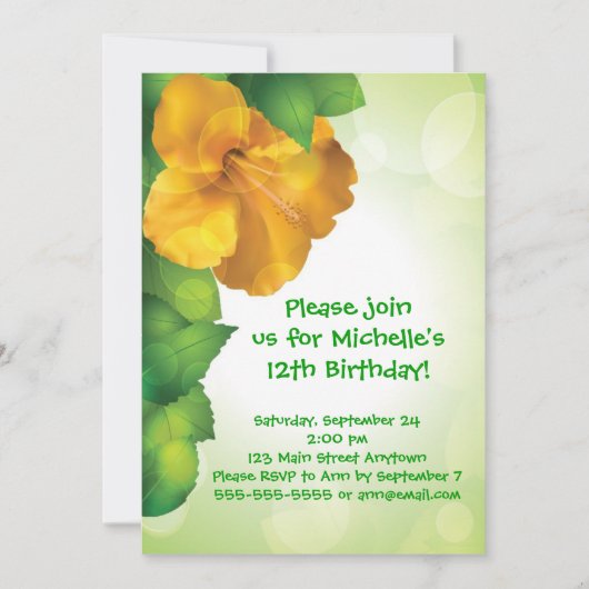 Groene Luau Hibiscus Hawaii Uitnodigingen (Voorkant)