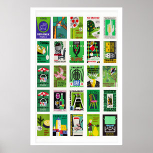 Groene luciferdoosjes labels Collage, vintage Poster