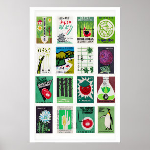 Groene luciferdoosjeslabels raster, vintage epheme poster