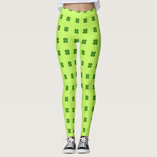 Groene Lucky Clover Patroon St Patrick's Day Leggings (Voorkant)