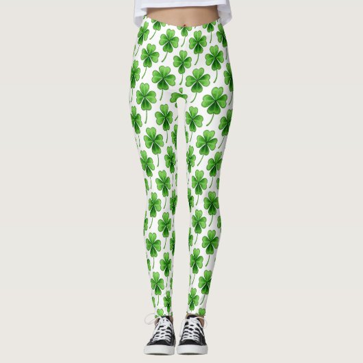 Groene Lucky Clover Patroon St Patrick's Day Leggings (Voorkant)
