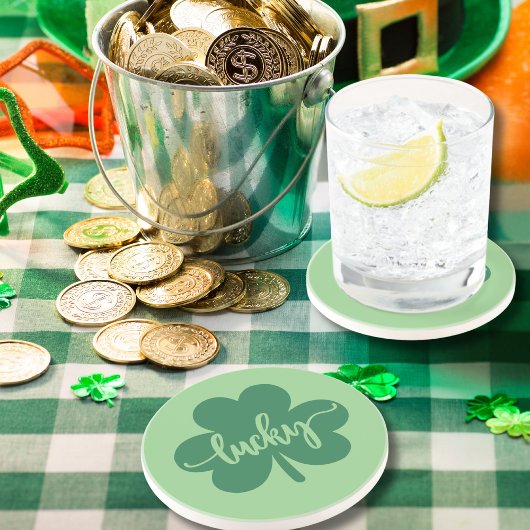 Groene Lucky Clover St. Patrick Dag rond Zandsteen Onderzetter