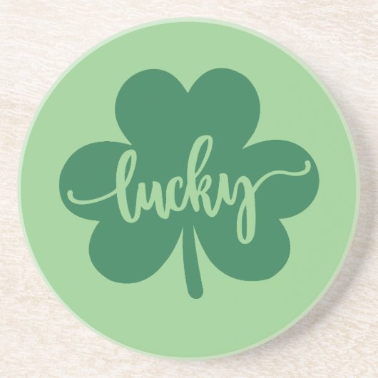 Groene Lucky Clover St. Patrick Dag rond Zandsteen Onderzetter (Voorkant)