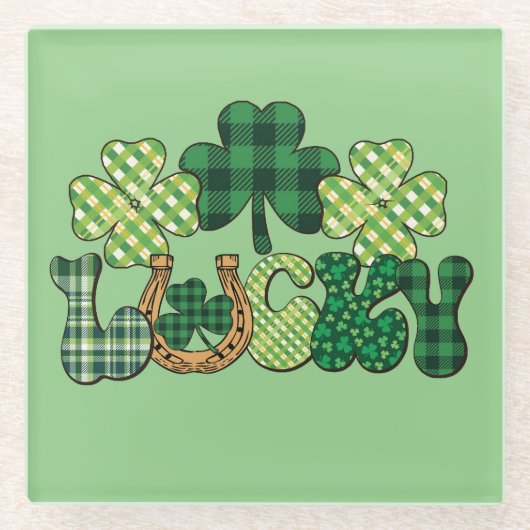 Groene Lucky St Patricks Dag Glazen Onderzetter (Voorkant)