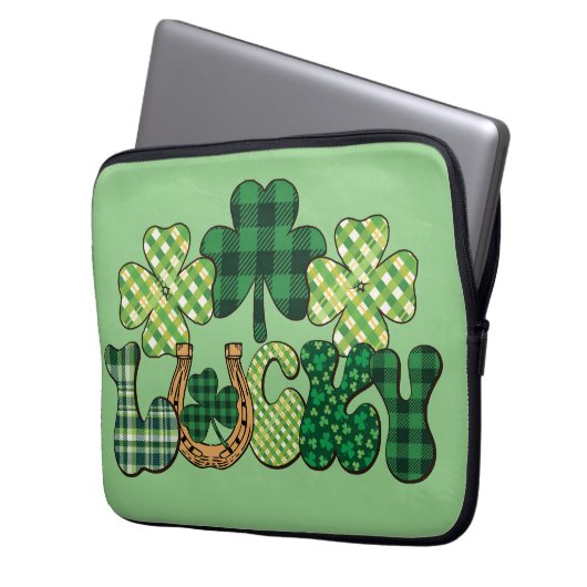 Groene Lucky St Patricks Dag Laptop Sleeve (Voorkant Links)