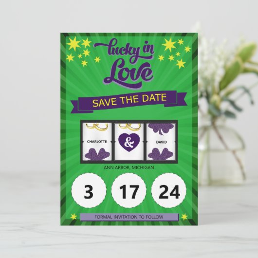 Groene Lucky Verliefd Trouw Aankondiging (Staand voorkant)