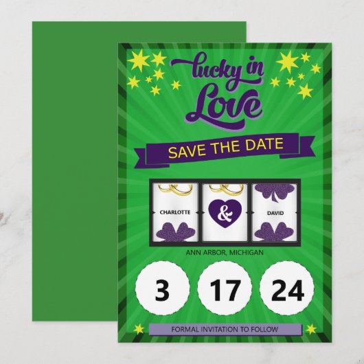 Groene Lucky Verliefde Trouw Aankondiging (Voorkant / Achterkant)