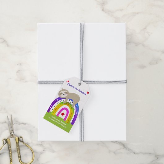 Groene Luiaard Boho Regenboog Moderne Verjaardag D Cadeaulabel (Met Touw)