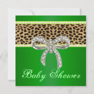 Groene Luipaard Diamanten Boog Baby Shower Uitnodi Kaart