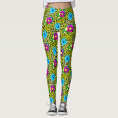 Groene luipaard met bloemen Print Leggings (Voorkant)