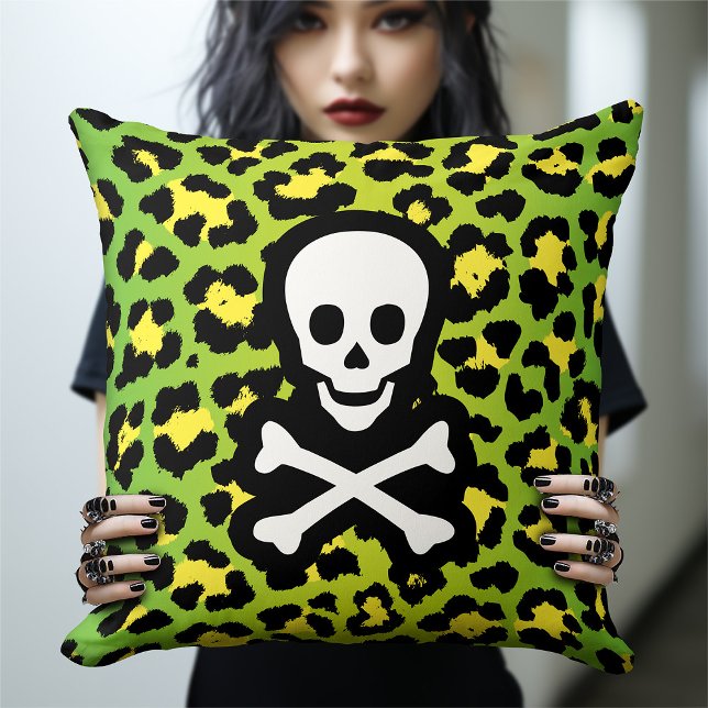 Groene luipaard Print Jolly Roger Pirate Edgy Punk Kussen (Creator heeft geüpload)