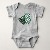 Groene luipaard Print Love Shamrock Buffalo Plaid Romper (Voorkant)