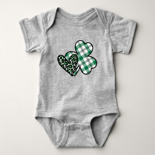 Groene luipaard Print Love Shamrock Buffalo Plaid Romper (Voorkant)