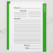 Groene LUNCH tweezijdige Recipe Pages (Voorkant / Achterkant)